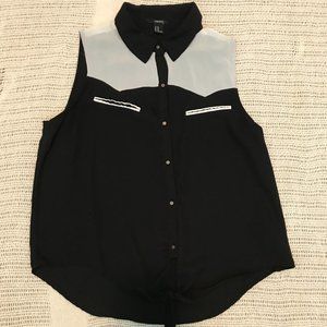 Black and White Collared Button-Up with Tie Bottom